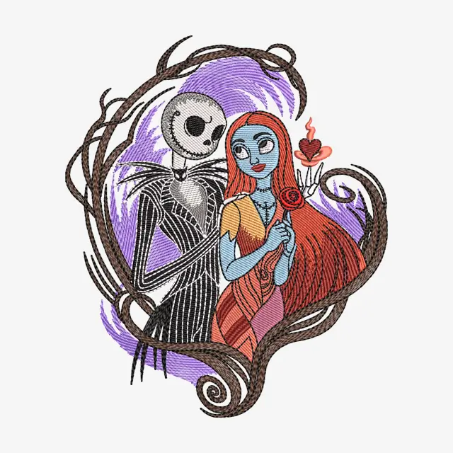 Jack and Sally Couple Love Embroidery Design