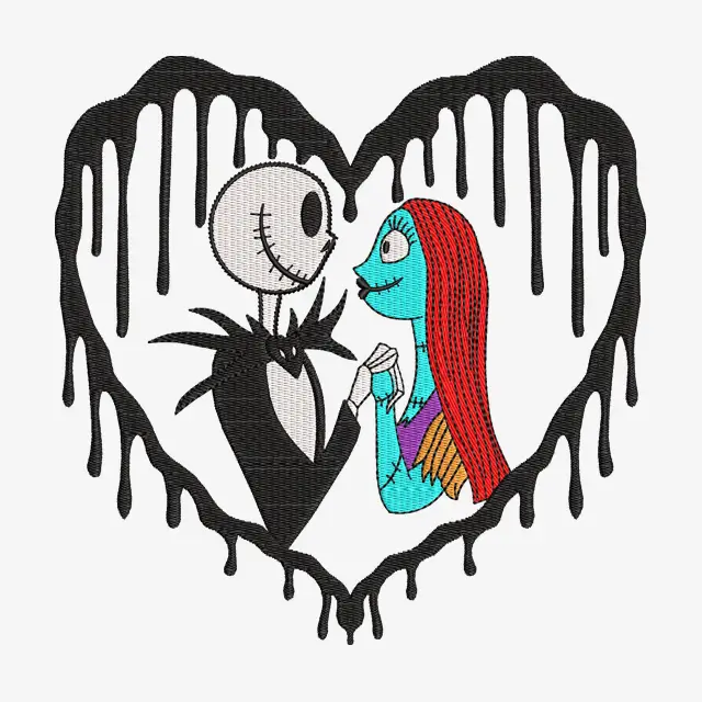 Jack and Sally in Heart Embroidery Design