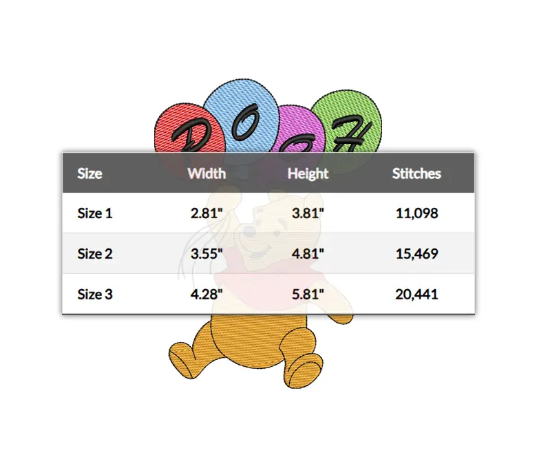 Bear Pooh Embroidery Design, Teddy Bear Birthday Embroidery Design, Oh Bother Bear Pooh Machine Embroidery Files - 3 sizes, Digital Download