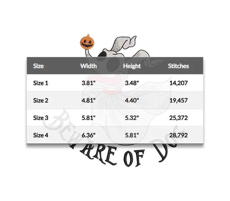 Halloween Dog Embroidery Designs, Nightmare Zero the Ghost Dog Digital Embroidery Machine Design File, 4 Sizes, Instant Download