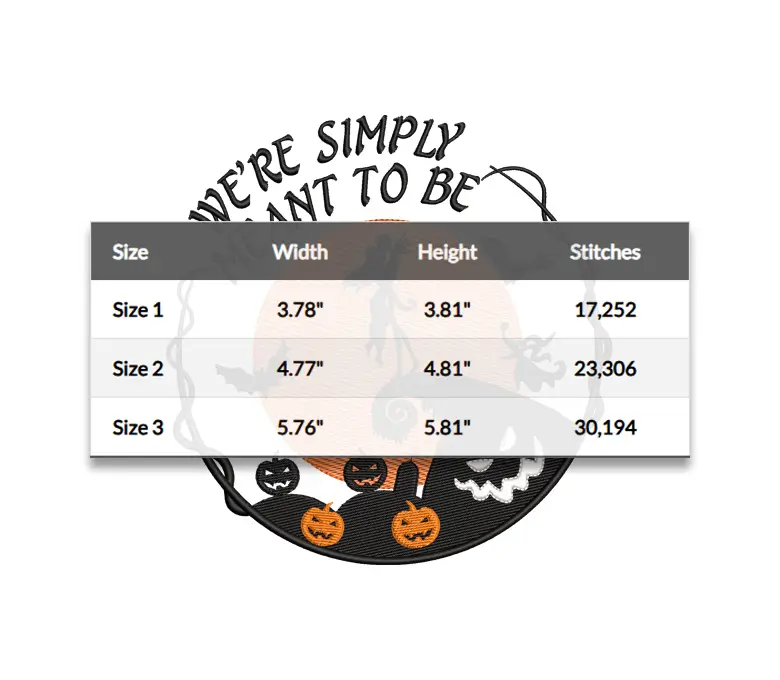 Halloween Embroidery, Were Simply Meant to Be, Nightmare Embroidery Pattern, Digitizing Machine Embroidery File - 3 Sizes - Instant Download