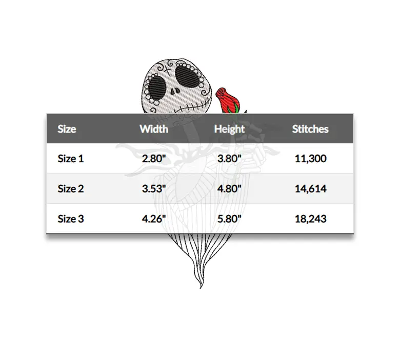 Halloween Floral Jack Embroidery Designs, Jack Skeleton Valentine Rose Digitizing Machine Embroidery Files - 3 Sizes - Instant Downloads