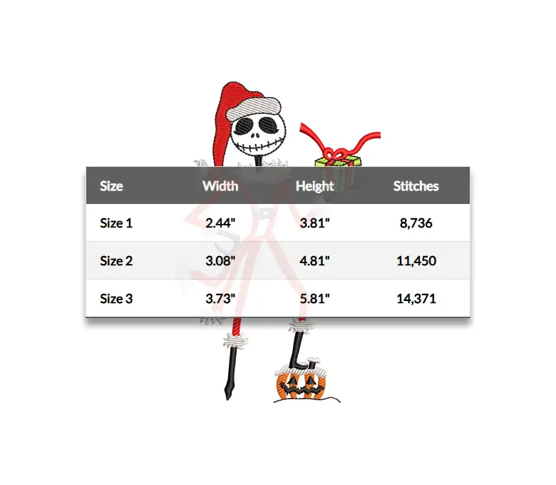 Halloween Jack Embroidery Designs, Jack Skull Christmas Nightmare Skeleton Digitizing Machine Embroidery Files - 3 Sizes - Instant Downloads