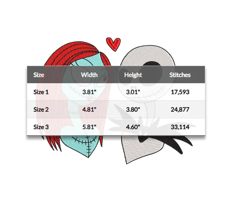 Halloween Skeletons in Love Embroidery Designs, Halloween Embroidery Designs, Nightmare Couple Machine Embroidery File - 3 Sizes - Downloads