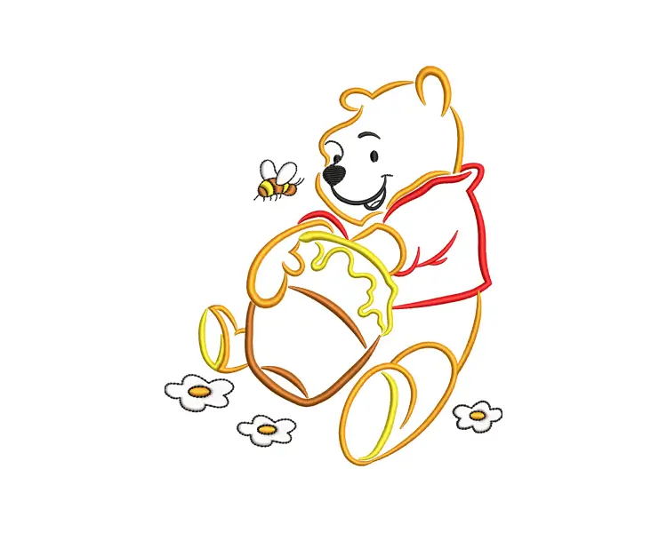 Honey Bee Pot Bear Embroidery Design