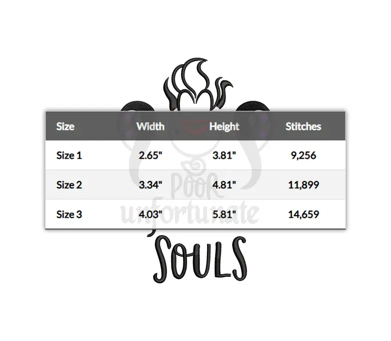 Poor Unfortunate Soul Embroidery Design, Halloween Designs, Scary Spooky, Bad Girls Embroidery Patterns, Digital Machine Embroidery Files