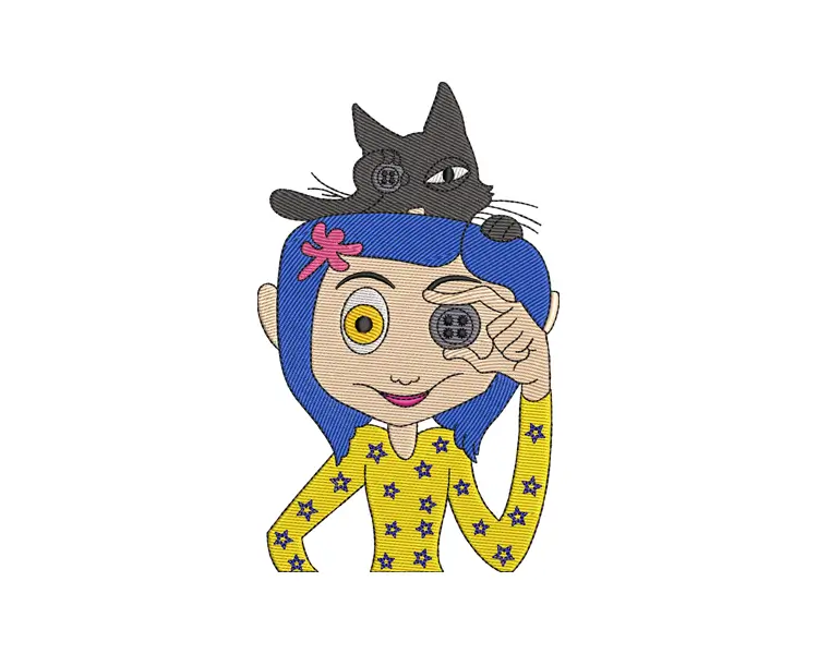 Witch Button Eyed Girl Embroidery Design